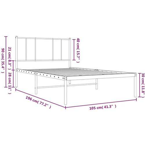vidaXL Metalni okvir za krevet s uzglavljem crni 100x190 cm Cene