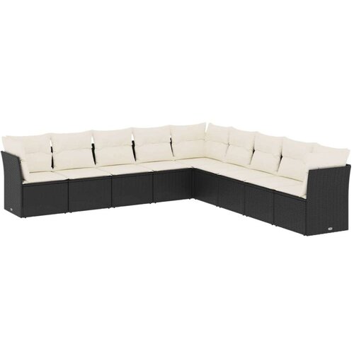 VidaXL 9-dijelni set vrtnih sofa s jastucima crni od poliratana Slike