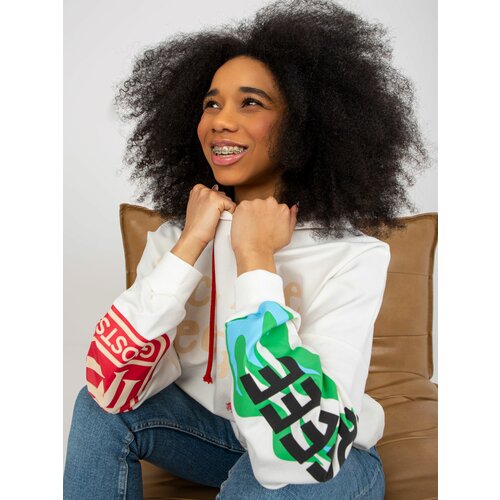 Fashion Hunters Ecru sweatshirt with print and pockets Slike