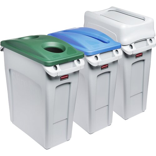 Rubbermaid Postaja za ločevanje odpadkov, 3-delni komplet SLIM JIM®, prostornina 3 x 60 l, odprtina za pločevinke/odprtina za papir/nihajni pokrov Cene