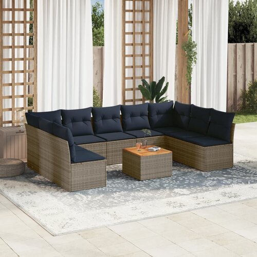 vidaXL 10-dijelni set vrtnih sofa od poliratana s jastucima sivi Cijene