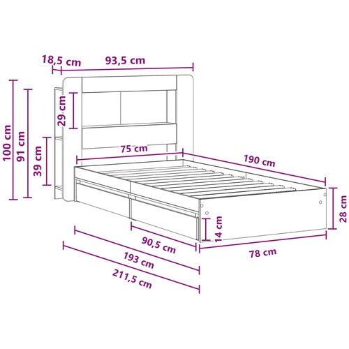 Okvir kreveta s pohranom Crna 75 x 190 cm Konstruirano drvo Slike