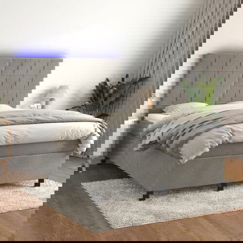 vidaXL Krevet box spring s madracem LED svjetlosivi 140x200 cm baršun Cijene