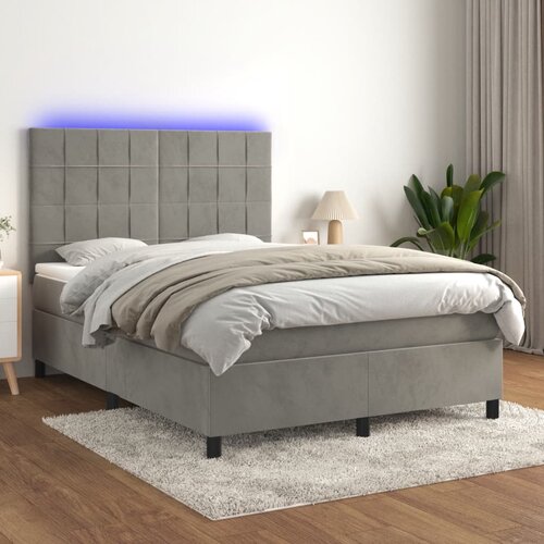 VidaXL Krevet box spring s madracem LED svjetlosivi 140x200 cm bar&amp;scaron;un Slike