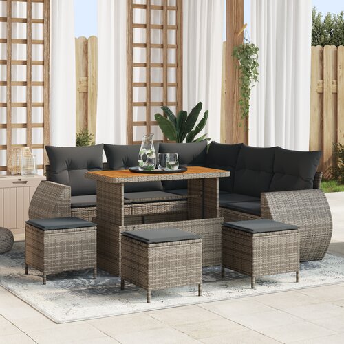 vidaXL 9 delni vrtni sofa set z blazinami siva poli ratan akacija Cene