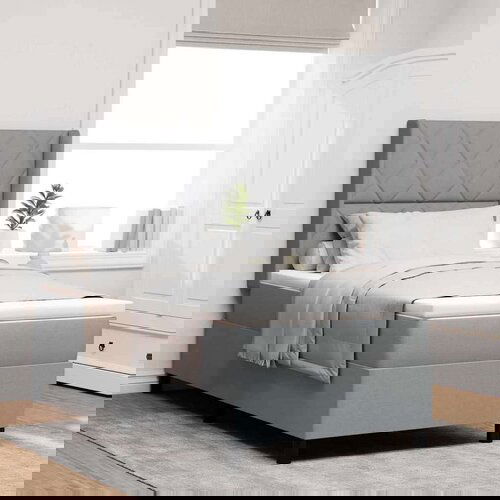 Box Spring Krevet s Madracem svijetlosive boje 90 x 200 cm tkanina Slike