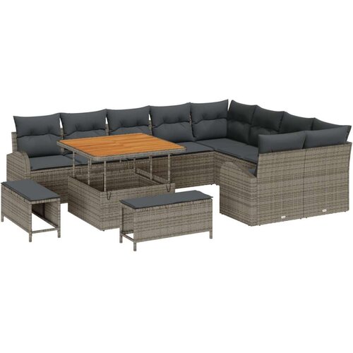  Vrtna garnitura - 12-dijelni set vrtnih sofa s jastučićima siva poly rattan akacija  2-sjedna vrtna sofa s odlaganjem i jastučić Cijene