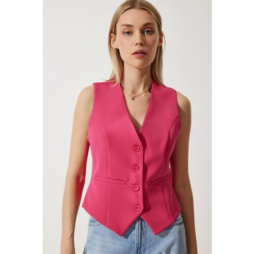 Women's dark pink fitted short woven vest Slike
