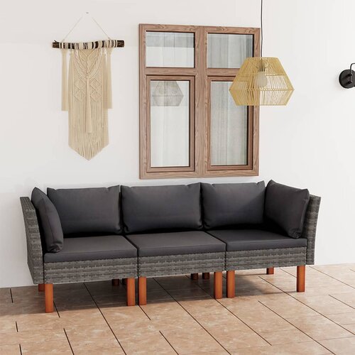 The Living Store Vrtni kavč trosed z blazinami siv poli ratan - Vrtni Kavč, (21481019) Slike