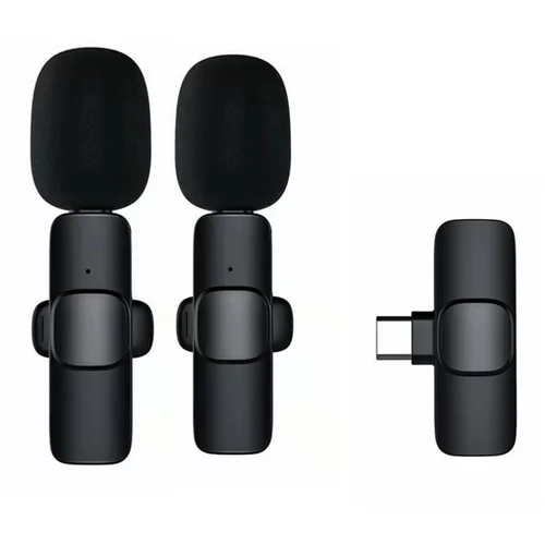Mphone Brežični mikrofon za pametni telefon USB-C 2 kosa za vloge, TikTok, facebook, YouTube črn