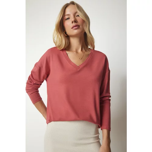 Happiness İstanbul Women's Dry Rose V-Neck Knitwear Blouse