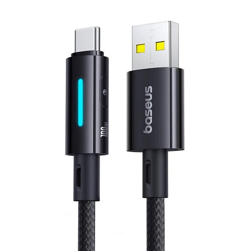 Baseus Kabel Lit Button-Control Fast Charging Data Cable USB-A na USB-C 100W 1m Cosmic Black Cene