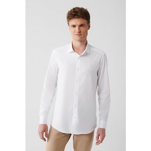 Avva Men's White 100% Cotton Classic Collar Dobby Slim Fit Slim Fit Shirt Slike