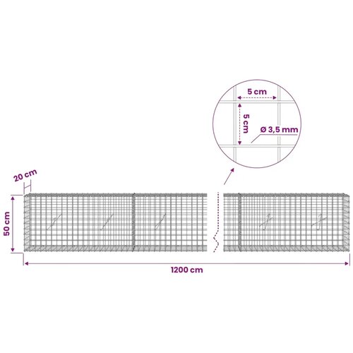  Gabion s žicom debljine 3 5 mm i mrežom 5x5 cm 1200x20x50 cm - 20 cm 50 cm 1200 cm Slike
