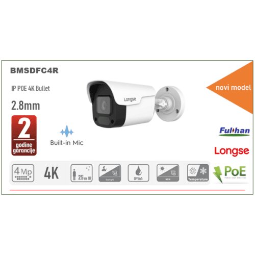 POE Bullet IP Kamera Longse 4MP 2.8mm IR 25m + MIC BMSDFC4R Cijene
