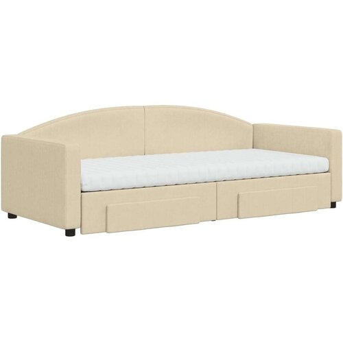 VidaXL dnevni krevet na razvlačenje s ladicama krem 90x200 cm tkanina Slike