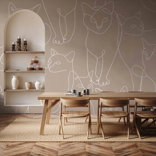 Foto tapeta - Cat lineart - minimalist sketches of white cats on beige background 350x256 Vodootporna Cene
