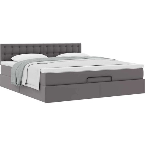 VidaXL otomanski okvir kreveta s madracem sivi 180x200cm umjetna koža Slike