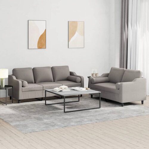  2-dijelni set sofa s jastucima smeđesivi od tkanine Cene
