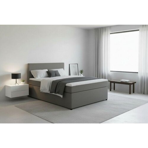 MID.YOU BOXSPRING POSTELJA 140 cm x 200 cm , tekstil, leseni material siva Slike