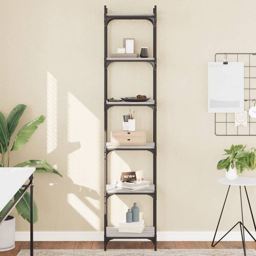  The Living Store Knjižna omara 6-nadstropna siva sonoma 40x30x188 cm inž. les - Knjižna Omara, (21554723) Slike