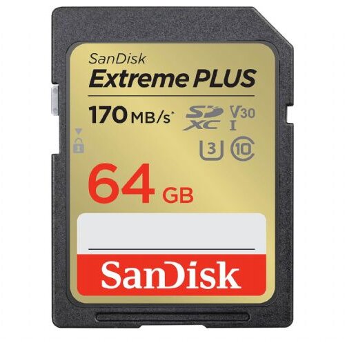 Sandisk SDXC 64GB EXTREME PLUS, 170/80MB/s, UHS-I, C10, U3, V30 SDSDXW2-064G-GNCIN Cene
