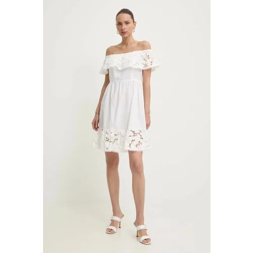 Liu Jo Pamučna haljina boja: bijela, mini, širi se prema dolje