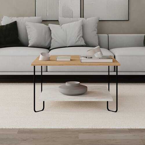 Marckeric Bela/v naravni barvi mizica z mizno plo&amp;scaron;čo v hrastovem dekorju 80x80 cm Tonka &amp;ndash; Slike
