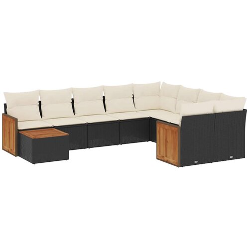  10-dijelni set vrtnih sofa s jastucima crni od poliratana Slike