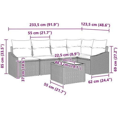  Vrtni kauč set Set od 6 Bež i siva Ratan Vanjski modularni kauč Slike