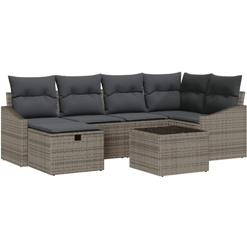 vidaXL 7-delni vrtni kavč set z blazinami siva poli ratan Cene