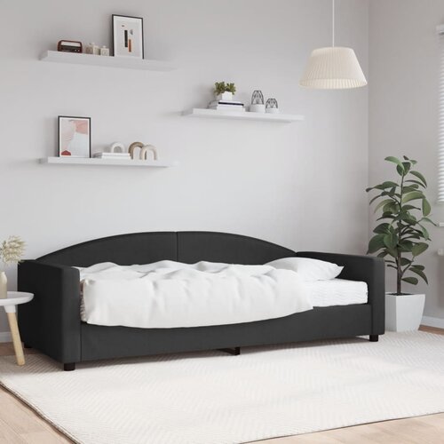VidaXL Dnevna postelja z vzmetnico črna 90x200 cm blago Slike