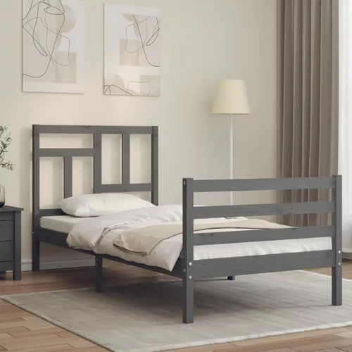  kreveta s uzglavljem sivi 90 x 200 cm od masivnog drva