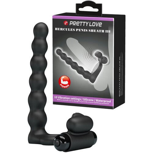  Vibrirajući prsten Pretty Love Hercules Penis Sheath III, 15.3cm, Crni Cene