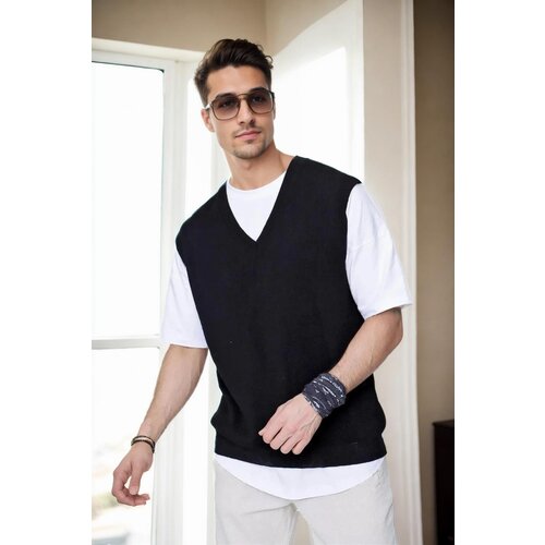 Dewberry 26088 V-Neck Mens Sweater-BLACK Slike