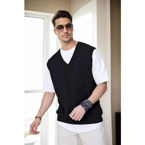 Dewberry 26088 V-Neck Mens Sweater-BLACK