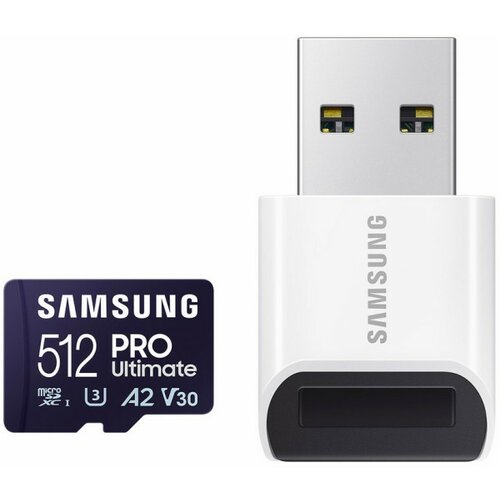 Samsung MicroSD 512GB, PRO Ultimate, SDXC, UHS-I U3 V30 A2, Read up to 200MB/s, Write up to 130 MB/s, for 4K and FullHD video recording, w/USB Card Cene