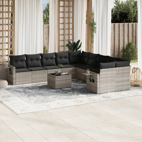 VidaXL 11-dijelni set vrtnih sofa poliratan s jastucima svijetlosivi Slike