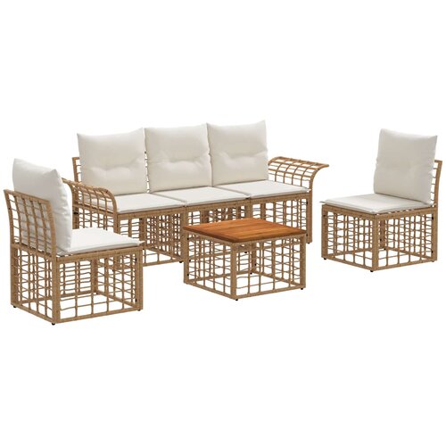 vidaXL Set vanjskih sofa 6 kom. Prirodna i krema bijela Poliester - Prirodna i kremasto bijela sa stolom Cene