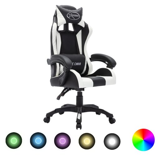  Igraća stolica s RGB LED svjetlima bijelo-crna od umjetne kože Slike