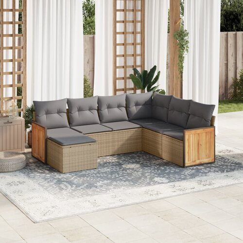 vidaXL 7-dijelni set vrtnih sofa od poliratana s jastucima bež Cijene
