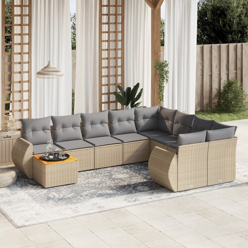 vidaXL 10-dijelni set vrtnih sofa s jastucima bež od poliratana Cijene