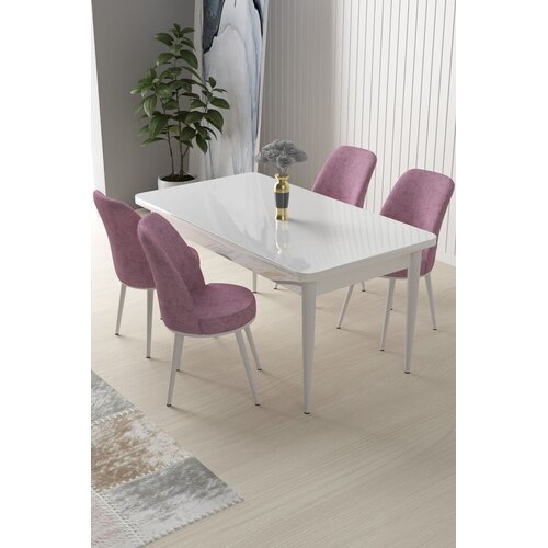 Hanah home Set Trpezarijski sto i 4 stolice Nile, Bijelo-roza Cene