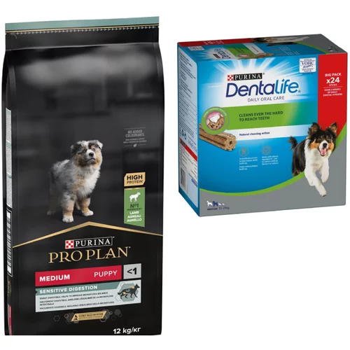 Pro Plan PURINA suha pasja hrana + Dentalife prigrizki gratis! - Medium Puppy jagnjetina & riž OPTIDIGEST (12 kg)