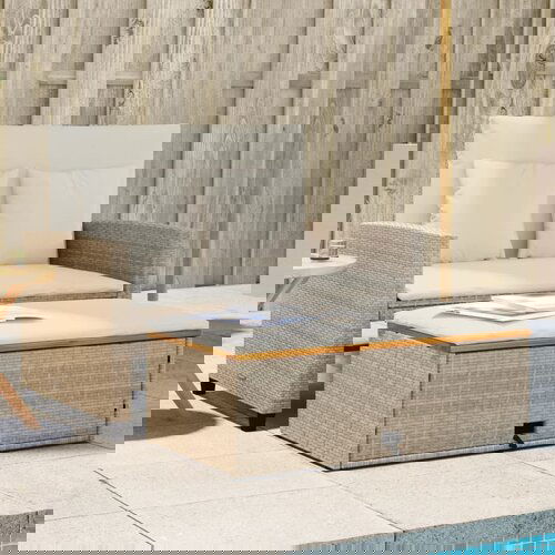 VidaXL Vrtni dvosjed s jastucima bež od poliratana i drva bagrema Slike