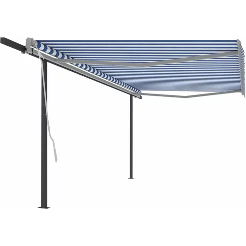  Automatska tenda na uvlačenje sa stupovima 5 x 3 m plavo-bijela