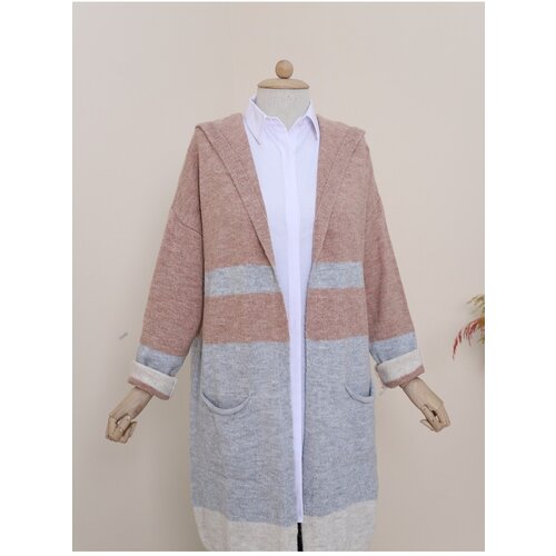 Modamorfo Silvery Hooded Knitwear Cardigan Slike