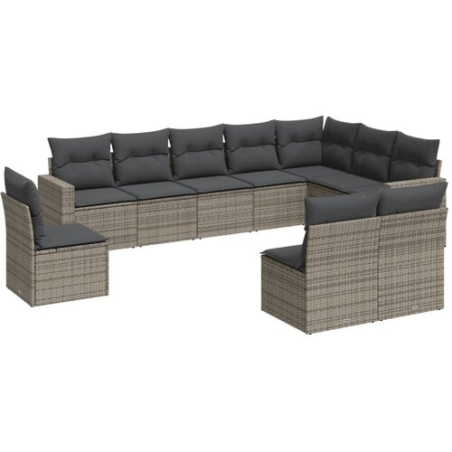 10-dijelni set vrtnih sofa od poliratana s jastucima sivi Slike