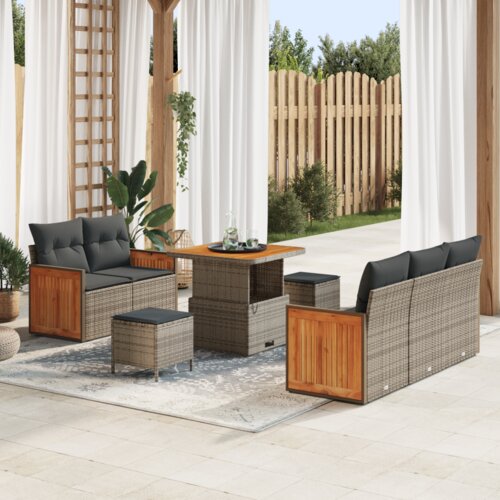 Vrtna sedežna garnitura z blazino 8 pcs Siva Poly ratan, (5000022235) Cene