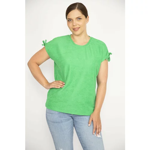 Şans Women's Green Lace-Up Shoulder Polyester Fabric Blouse